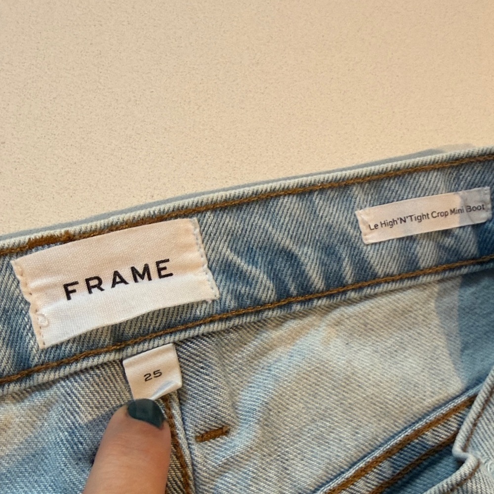 Frame Denim Le High N’ Tight Cropped Mini Boot Jeans, Rossum 2yr Rips, Size 25 - Picture 5 of 12